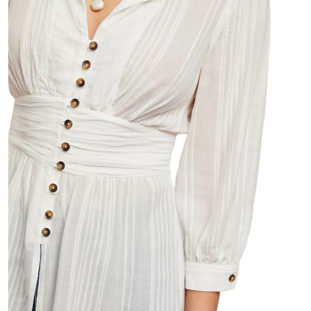 Anthropologie Maeve Isolode Waisted Sheer Rayon Button Front Blouse White SZ 14 - Picture 3 of 11